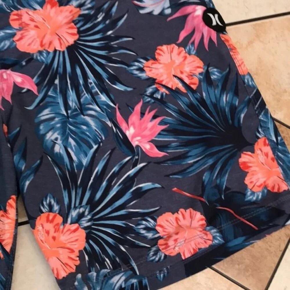 Hurley Men's Board Shorts Floral Tropical‎ Hibiscus Swim Trunks Blue 36